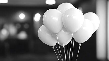 White Balloons Cluster with Celebration, and Soft Bokeh Background.