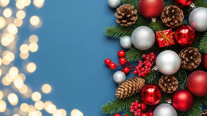 Festive christmas decoration with ornaments and pinecones
