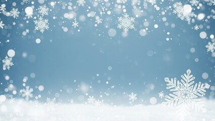 Snowflakes falling gently on a serene blue background
