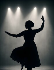 A silhouette of a classical dancer in a dancing pose