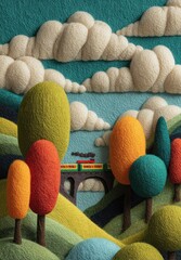 Colorful Trees Train Passing Through The Scenic Landscape