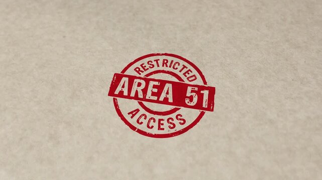Area 51 restricted access stamp and hand stamping impact animation. Government top secret 3D concept. 