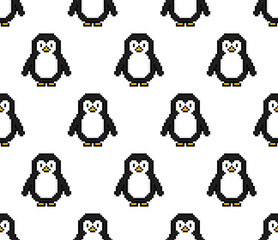 pixel penguin  Seamless Pattern vector background pixel art for 8 bit game	
