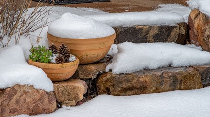 potted garden, an outdoor scene decorated with lights and stars in pots
