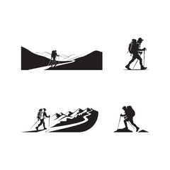 Black Color Hiker with Backpack Silhouette Vector Illustration, Solid White Background.