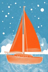 Sailboat on the Water with Sky and Decorative Elements