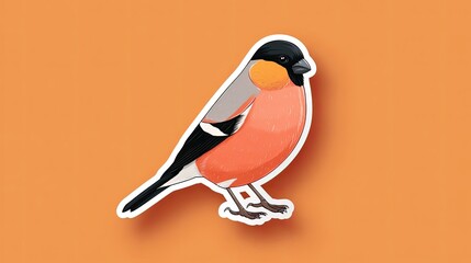Sticker an orange and black bullfinch on an orange background
