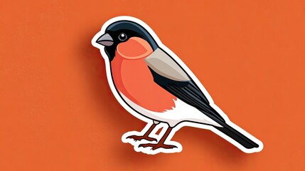 Sticker an orange and black bullfinch on an orange background