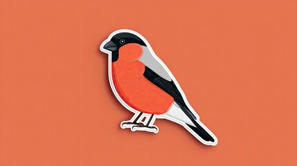 Sticker an orange and black bullfinch on an orange background