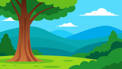 Obraz premium Cartoon landscape with tree hills and cloudy sky