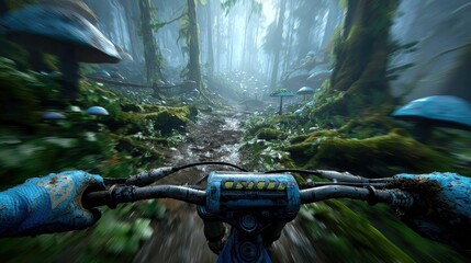 Bicycle ride through a lush forest during daytime.
