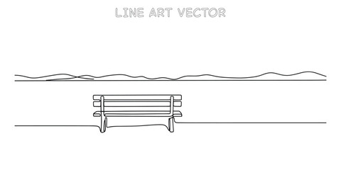 Continuous one line drawing of a park bench in a minimalist style. Simple outdoor seating for relaxation and contemplation. Vector illustration © Vector Stations