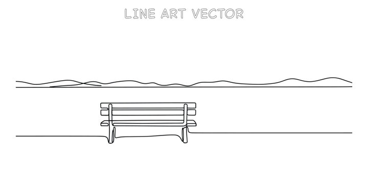 Continuous one line drawing of a park bench in a minimalist style. Simple outdoor seating for relaxation and contemplation. Vector illustration