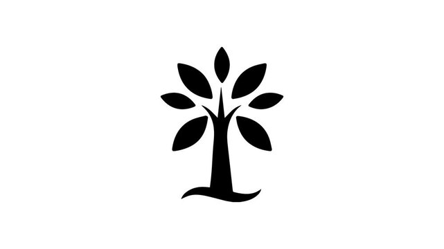 Simple black tree logo animated on a white background.