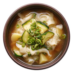 Top View of Wonton Soup with Zucchini