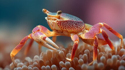 Symbiotic porcelain crab living in sea anemone