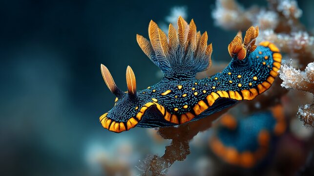 Beautiful flatworm on coral underwater close-up