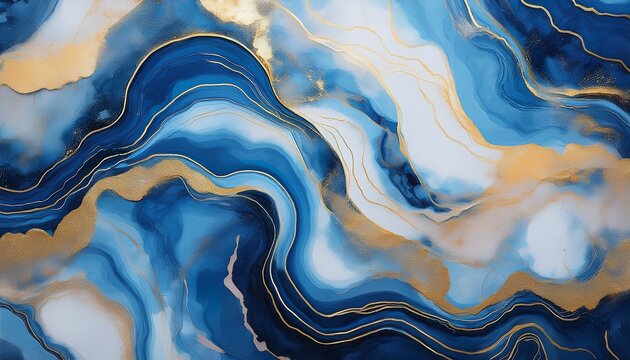 Abstract marble resin geode artwork featuring flowing blue watercolor effects and elegant golden foil details for luxury design use.