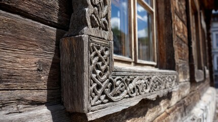 Detailed macro shot of intricate wood carving