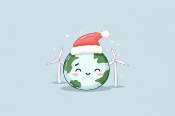 Holiday Earth character with wind turbine hat