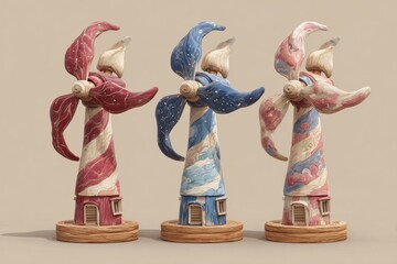 Wind turbines decorated with light patterns vector