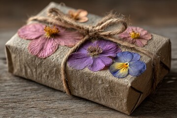 Pressed flowers on zero-waste seed paper wrap