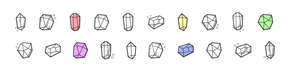 Gemstone crystal vector outline icon. Jewelry, mineral, and precious stone design collection
