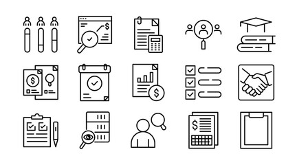 Audit Line Icon Set. Financial review, accounting, compliance, report, checklist, risk assessment, verification, analysis, investigation, business icons vector illustration. Pixel-perfect stroke