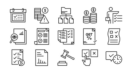 Audit Line Icon Set. Financial review, accounting, compliance, report, checklist, risk assessment, verification, analysis, investigation, business icons vector illustration. Pixel-perfect stroke