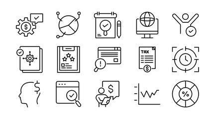 Audit Line Icon Set. Financial review, accounting, compliance, report, checklist, risk assessment, verification, analysis, investigation, business icons vector illustration. Pixel-perfect stroke