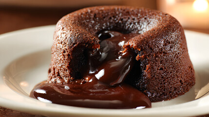 Molten chocolate lava cake dessert on white plate