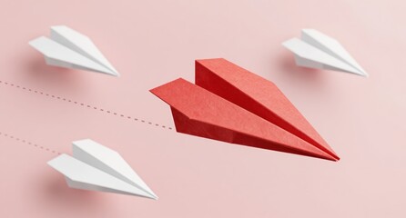Stand Out From The Crowd Red Paper Airplane Leading White Ones