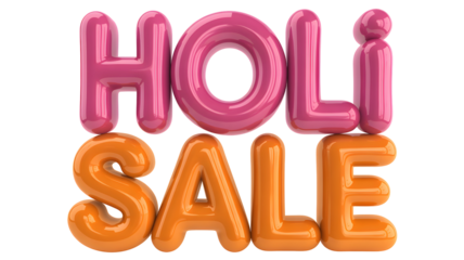 Bright inflatable balloon letters spell out holi sale promotion in vibrant pink and orange colors