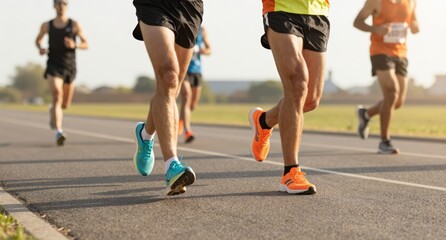 Marathon Runners Training on Road Fitness and Healthy Lifestyle