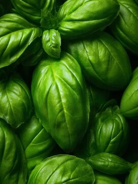 Fresh basil leaves being harvested from a garden in summer for cooking and flavoring dishes