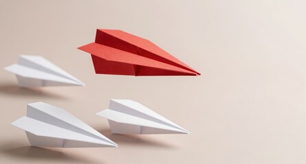 Red Paper Airplane Leading White Ones Innovation and Leadership Concept