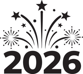 Happy New Year 2026 Decorative Gift Bow Silhouettes on White Background