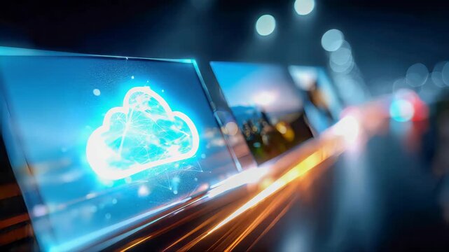 Conceptual illustration of a digital cloud interface representing family photo storage, organization, and secure cloud computing technology