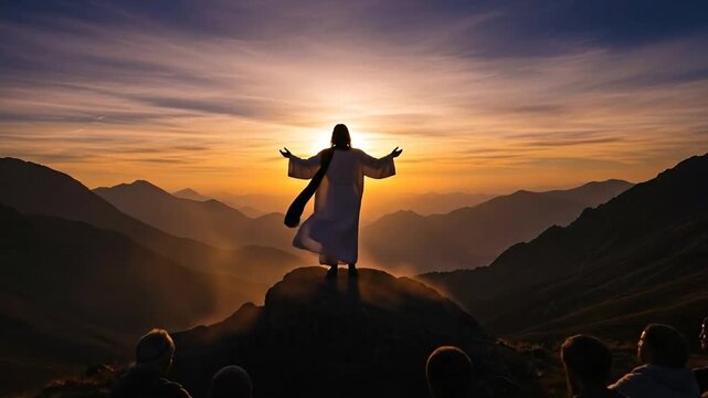 Jesus delivers sermon silhouette, spiritual guidance and biblical teaching.