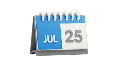Calendar Showing July 25th Isolated on White