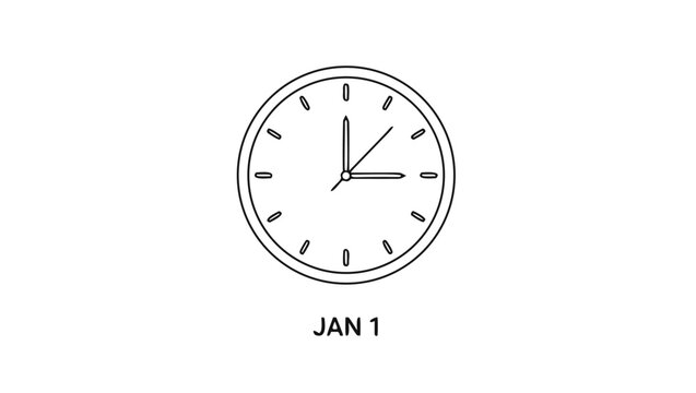 Linear vector illustration of clock with Jan 1 date text
