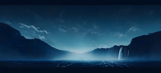 silhouette of waterfall ,generative AI