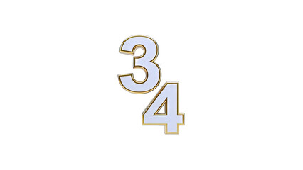 Obraz premium Numbers 3 and 4 with Gold Trim on White Background