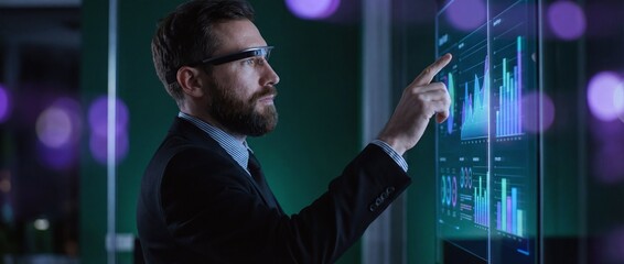 Businessman working with digital display in modern office setting