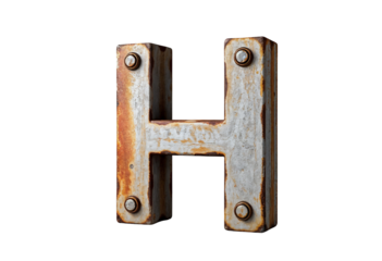 Rusty Metal Capital Letter H with Industrial Bolts