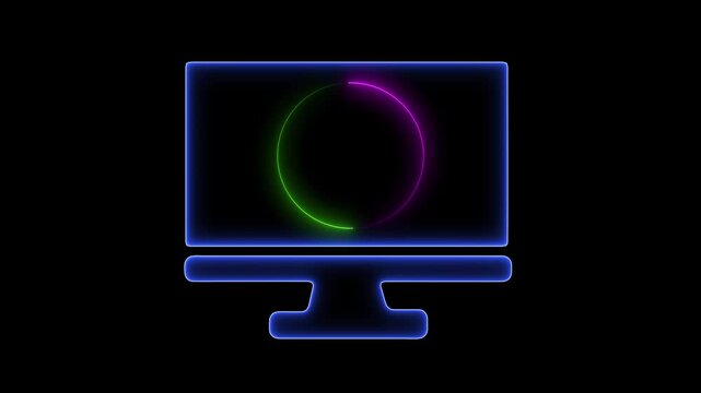 cyan circle glow border, alpha channel, seamless loop, abstract glowing neon line circular lens animation neon light on black background, vertical design in tv screen monitor icon
