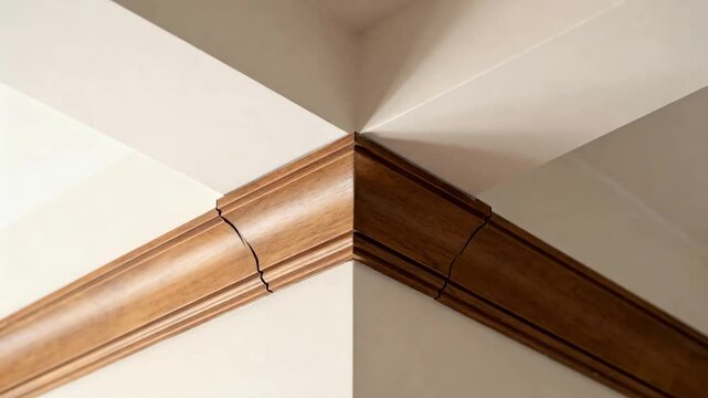 Professional fitting compound crown rail at angled wall intersections focusing on tight corner joins and detailed craftsmanship for a polished interior look.