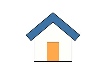 Icono de casa simple con techo azul y puerta naranja
