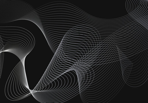Fondo de ondas lineales blancas con efecto de movimiento din&aacute;mico sobre una superficie negra