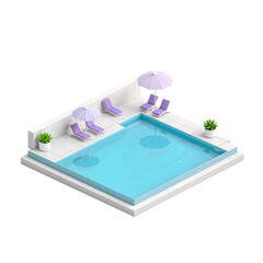 Fototapeta premium Isometric Swimming Pool with Lounge Chairs and Umbrellas